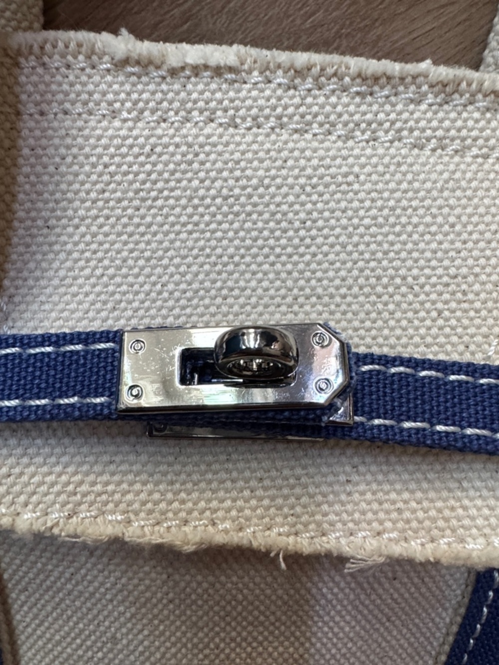 Mini Boatkin - Canvas Tote Bag with Blue Trim - Women's Handbag - Picture 4 of 10